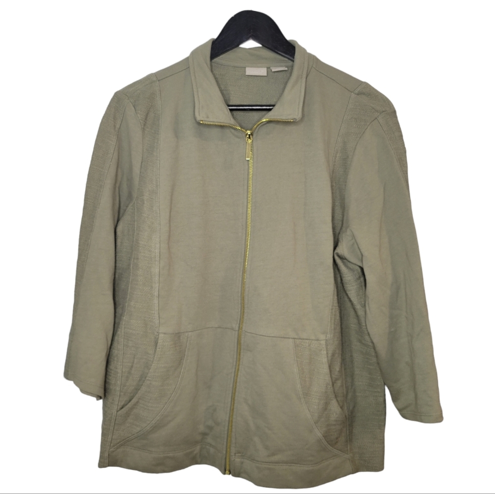 Chico's zenergy women's green zip-up sweater